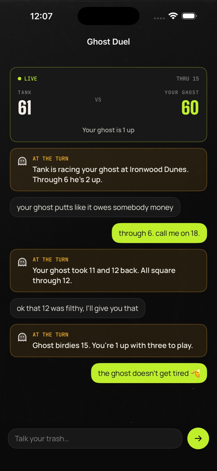 Budholes ghost duel — live head-to-head score and trash talk